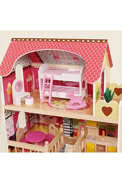 PROCART PROCART wooden dollhouse, LED lighting, 3 levels, 5 rooms, 15 pieces of furniture, 59x33x9