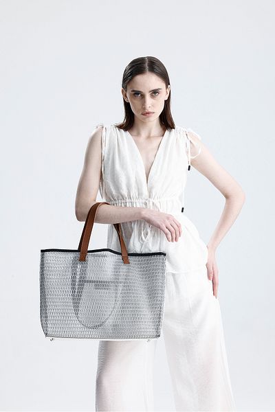 HEYBE'S Women's White Honeycomb Pattern Transparent Large Size Beach and Shopping Shopper Tote Shoulder Bag
