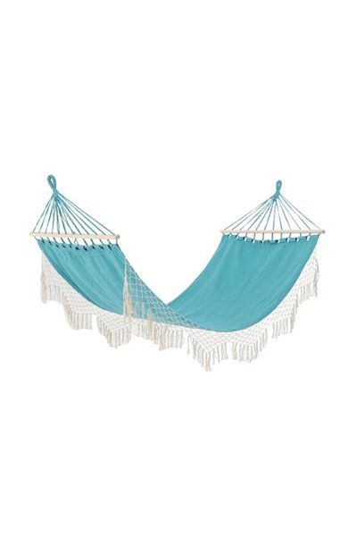Garden Hammock with wooden bar, textile, 200 x 100 cm, blue