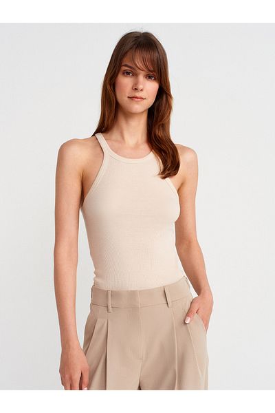 Dilvin 21143 Sleeveless Strap Top-Beige