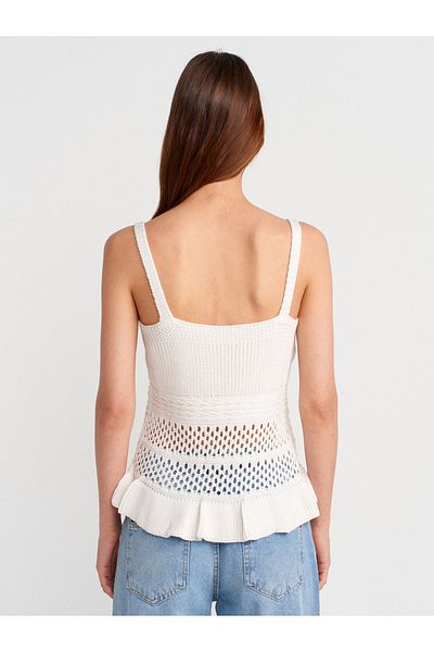 Dilvin 10793 Suspended Openwork Knitwear Blouse-Ecru