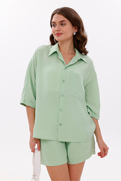 LA PANTE Low Sleeve Shirt with Front Pockets and Side Zipper Modal Shorts Set