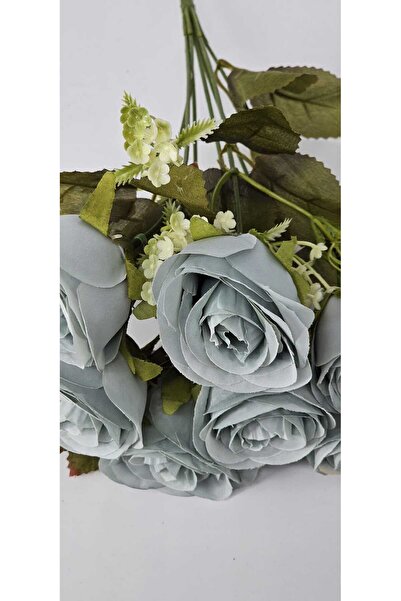 yapay çiçek evi 7 kafalı açık mavi lotus gülü ev dekorasyon vazo süsü