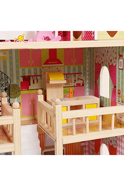 PROCART PROCART wooden dollhouse, LED lighting, 3 levels, 5 rooms, 15 pieces of furniture, 59x33x9