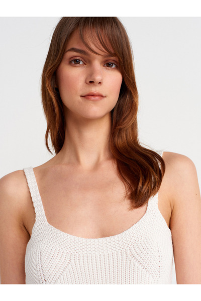 Dilvin 10793 Suspended Openwork Knitwear Blouse-Ecru