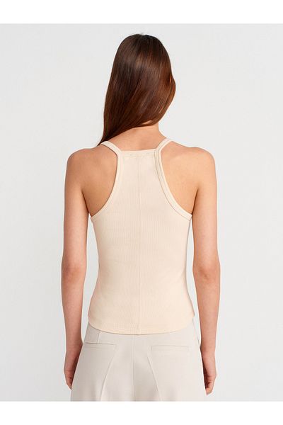 Dilvin 21106 Button Detailed Strap Undershirt-Stone
