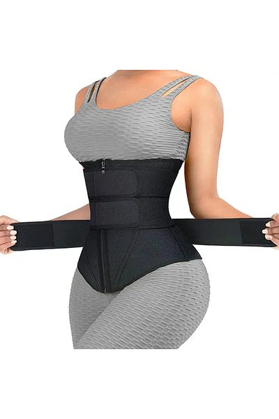 GYMEX Corset modelator pentru slabit din neopren Premium, Negru