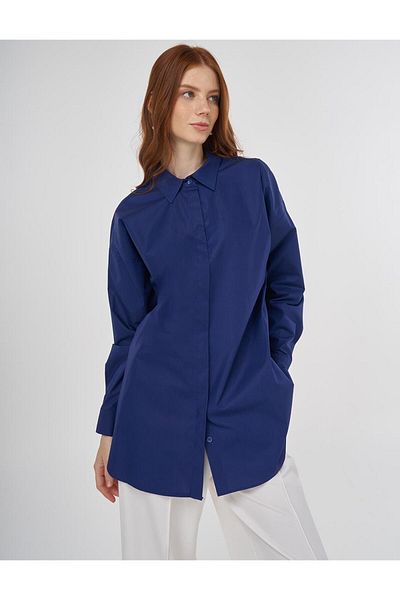 Kayra Relaxed Fit Cotton Tunic Navy Blue