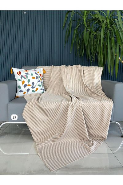 Bella Home Плетена раирана калъфка за диван - 170x210 см