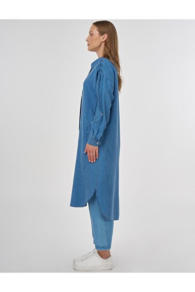 Kayra Lace Detailed Long Tunic Navy Blue