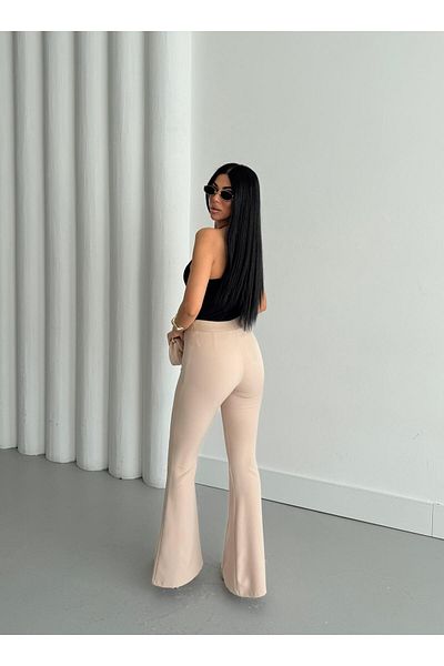Appleline Women's Elastic Waist Spanish Legged Grassland Trousers Stone