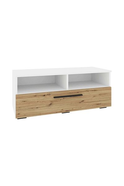 haaus.ro Kos Chest of Drawers, One Door, 2 Shelves, White/Artisan Oak, 95 x 40 x 39 cm