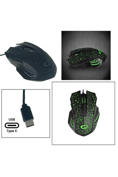 ESPERANZA Gaming mouse USB-C, Esperanza Galaxy 94544, cable 1.25m, 6D, LED, 800-2400 DPI, black