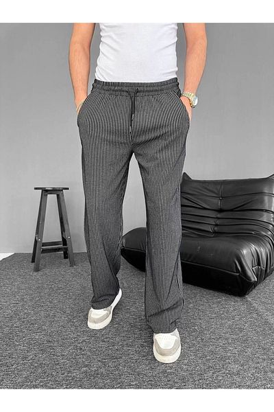 MODA CS Waterway Striped Pantalon με τσέπες - Μαύρο