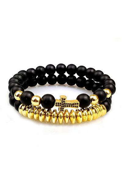 VOLY Set 2 bratari pandantiv cruce placat in aur 24k