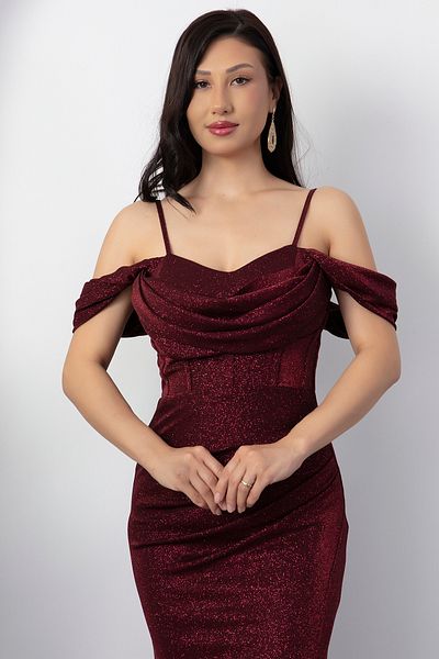 PULLIMM Low Shoulder Slit Evening Dress 39995