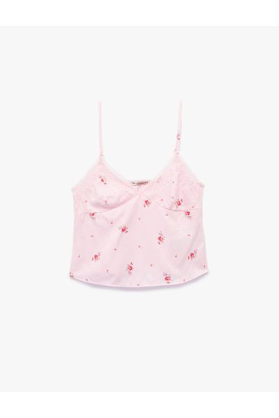 Koton Lace Sleeveless Floral Printed Suspender Pajama Top