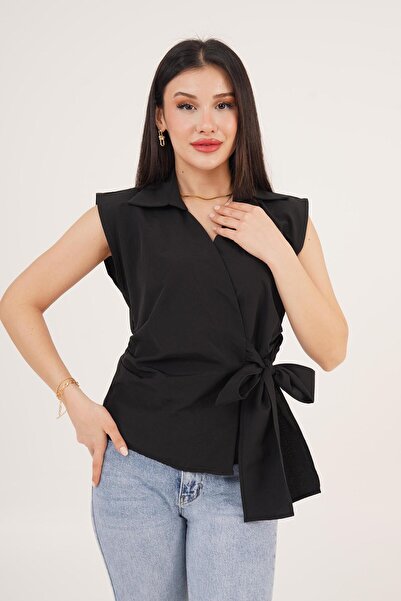 Hipo Trend Cămașă neagră fără mâneci cu legături laterale