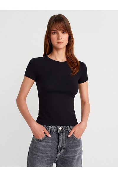 Dilvin 31906 Body Fitting Short Sleeve T-Shirt-Black
