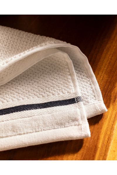 Madame Coco Cera 2-Piece 100% Cotton Hand Towels - White/Navy Blue - 30X45 cm