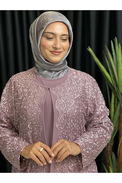 Butik büyük beden Guipure jacket Dress