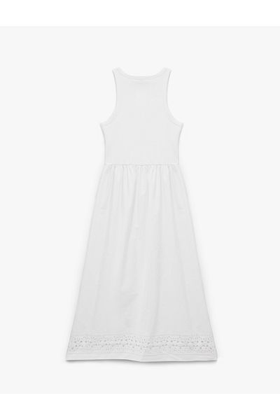 Koton X Melis Ağazat - Cotton Sleeveless Crew Neck Scalloped Midi Length Flared Dress