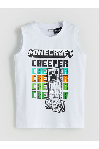 LC Waikiki LCW Kids Beyaz Bisiklet Yaka Minecraft Baskılı Erkek Çocuk Atlet