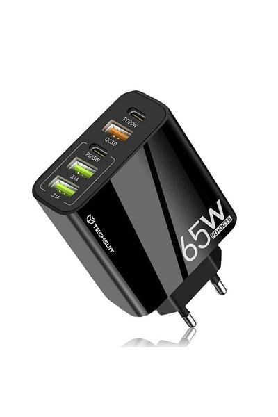 SKYDDAR INNOVATION Încărcător de perete cu 5 porturi, universal, 3x USB QC 3.0, 2x Tip-C PD 20W, 65W, GaN, (CHC2), negru
