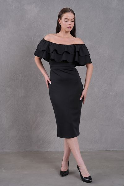 WOMAN VISION Women's Flywheel Design Strapless Neckline Black Midi Pencil Dress 164