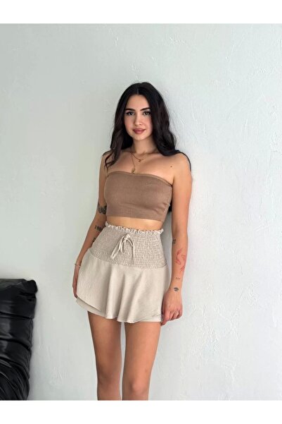 trend_ermege Ayrobin Skirt with Shorts - Beige