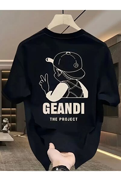 Modayakamoz Wide Cut Cotton T-Shirt - "Gandhi the Project" Printed, Black, Relaxed Fit, Short Sleeve, Casual T-Shirt
