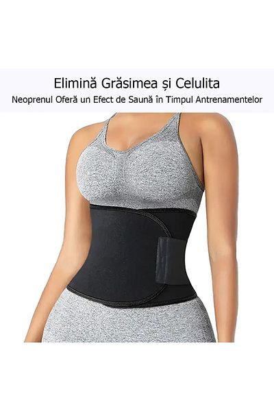 GYMEX Centura de slabit din neopren Lite, Marime Universala, Talie 60-140 cm, Neagra