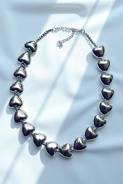 PETEK AKSESUAR Metalized Rank Heart Necklace