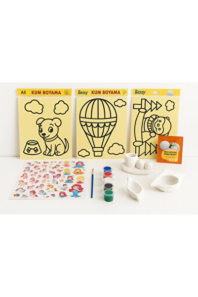 Genel Markalar 🎨 3’lü A4 Kum Boyama + 200’lü Sticker + Keçe Örgü Seti +Boya ...