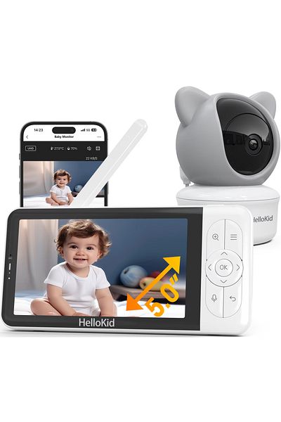 Smart Vibe Baby Monitor WiFi/NO WiFi 4in1 MaxView HelloKid™ Y6 2KHD/5” Night Vision, Control Tablet/Smartph