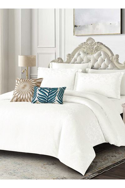 Master Home Textile Chenille Polyester Jacquard Comforter Sets, 9Pcs King Size, Fits 200x200 cm Bed, Removable Filling
