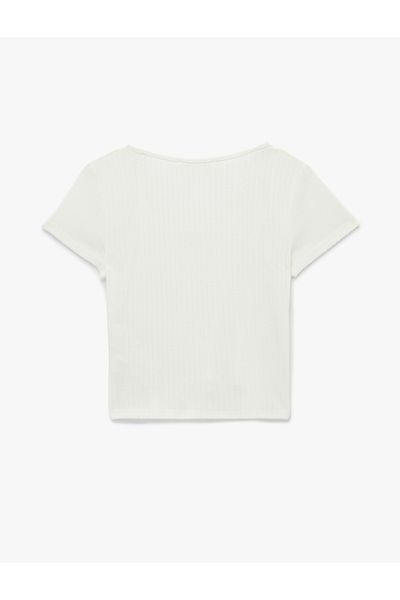 Koton Button Detailed Crew Neck Short Sleeve Blouse