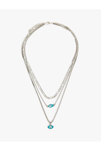 Koton 3 Row Evil Eye Bead Detailed Chain Necklace