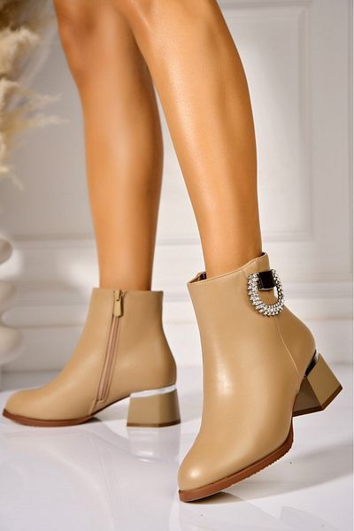 Joana Women's Khaki Fur-lined Ankle Boots Made of Eco-Leather Emila