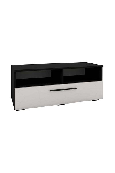 haaus.ro Kos Chest of Drawers, One Door, 2 Shelves, Black/Glossy White, MDF, 95 x 40 x 39 cm