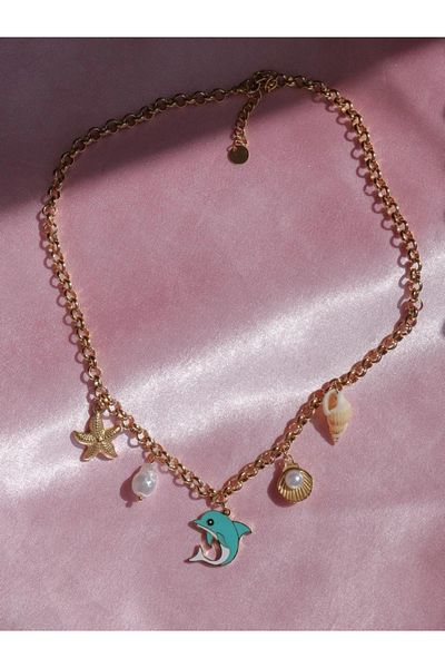 Reorah Collection Dolphin Tide Steel Charm Necklace
