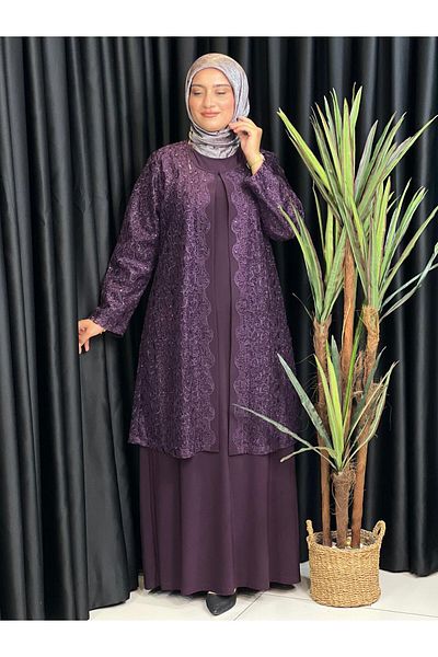 Butik büyük beden Guipure jacket Dress