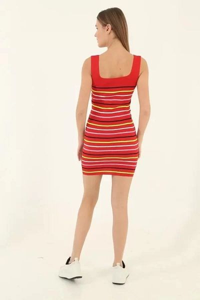 Silerra Women's Square Collar Midi Length Lycra Polylite Dress - Red