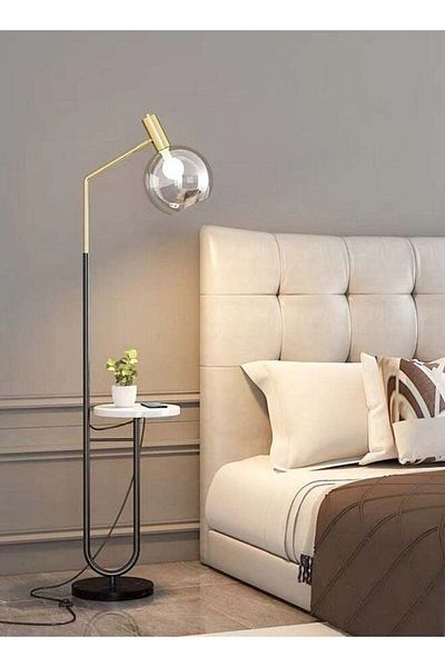 Raffine 1-Piece Scandinavian Style Standing Floor Lamp Industrial Design Lamp with Marble Plate Table Bright