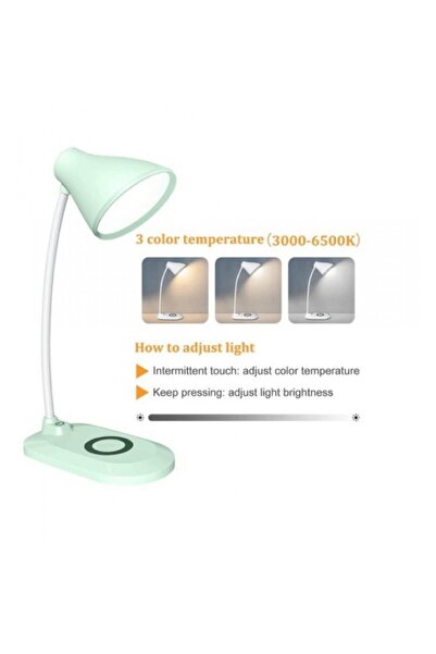 Blusmart Lampa cu incarcator wireless si 3 nivele de iluminare, verde pastel, Blusmart