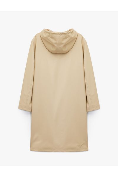 Koton Oversized Hooded Long Raincoat with Pockets