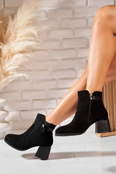 Joana Women's Black Fur-lined Ankle Boots Made of Eco-Suede Leather Adalina2