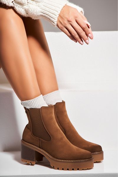 Joana Women's Khaki Fur-lined Ankle Boots Made of Eco-Suede Leather Celia