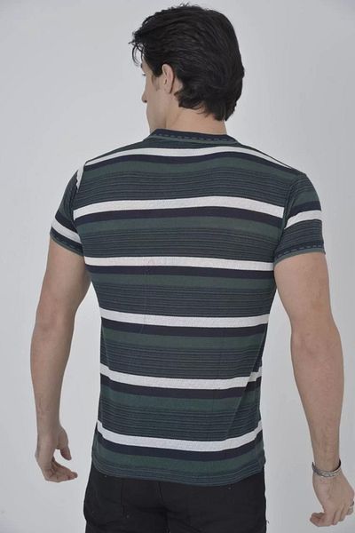 CVS Tricou cu dungi țesute pentru bărbați cu guler slim - kaki