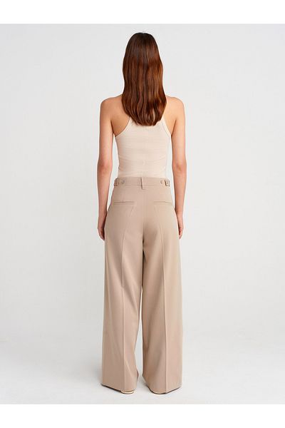 Dilvin 71606 Extra Wide Leg Adjustable Trousers-Light Beige